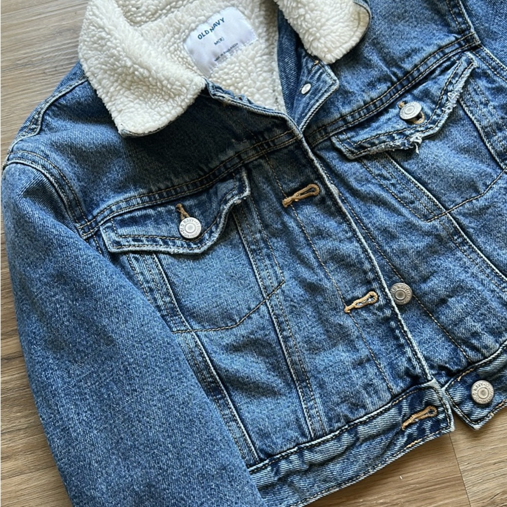 Old Navy Blue Denim Jacket with White Sherpa Collar